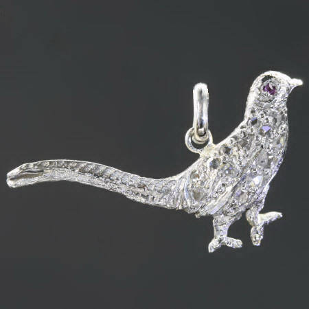 Art Deco platinum diamond pheasant pendant